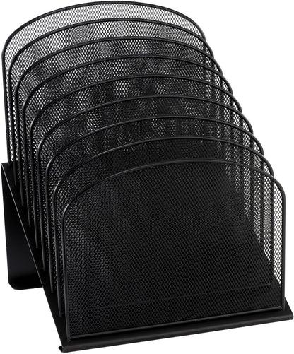 Safco Onyx Desk Organizer, 8 Tiered Vertical Compartments, Office and Classroom Mailbox , Paper and Mail Sorter, Steel Mesh, Black