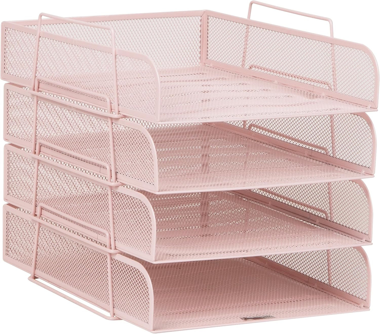 Mind Reader Stackable Paper Tray, Desktop Organizer, File Storage, Office, Metal Mesh, 10.5" L x 13.5" W x 11.25" H, 4 Pcs., Pink