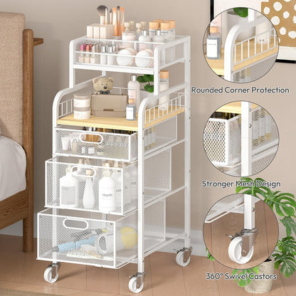 SWTYMIKI Rolling Cart with Drawers - Metal Utility Cart with Wood Shelf, DIY Divider and Locking Wheels, Craft & Art Cart Organizer for Under Desk Storage for Home Office Studio, Espresso