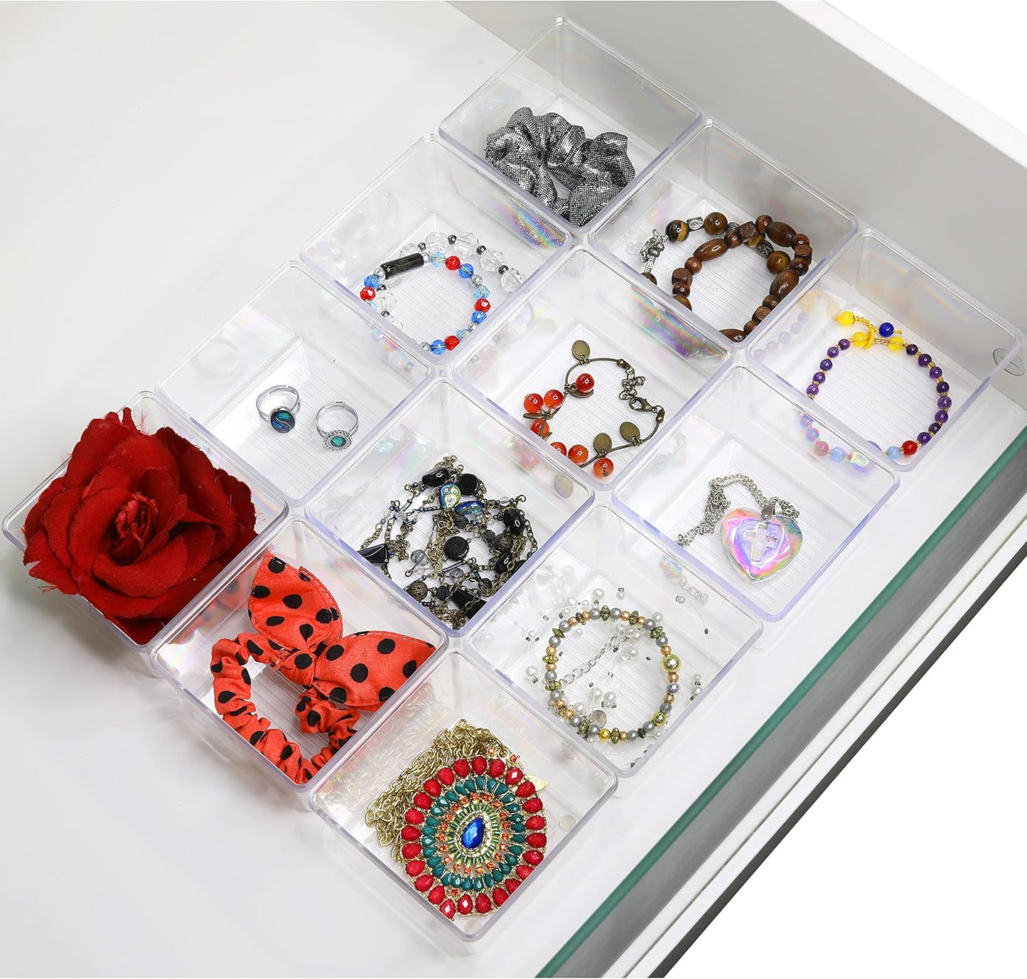 Simple Houseware Clear Drawer Organizer for Office Bin Desk Storage, Assorted Size, 6 Packs
