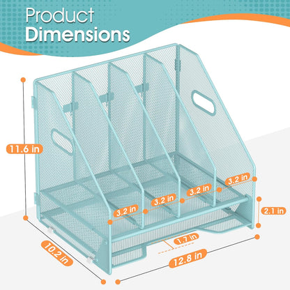 Desk File Folder Holder Organizer-5 Vertical Compartments Racks and Paper Letter Tray,Mesh Magazine File Holder Sorter,Desktop Accessories & Workspace Organizers for Home,Office,School-Black