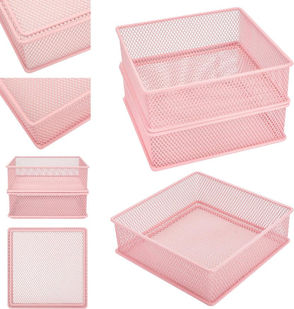 Annova Stackable Mesh Drawer Cabinet and Shelf Organizer Bins Storage Basket School Office Supply Holder Tray- Set of 2 (Gold, 3x3x2 Inch)