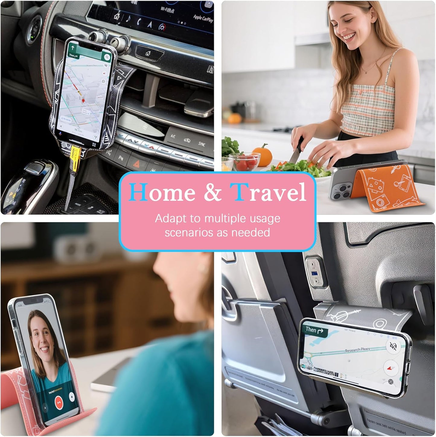 Adjustable Angle Phone Stand Tablet Holder, Sturdy Universal for All Smartphones - Foldable Portable for Desk, Travel, Home, Kitchen, Bed, Treadmill, Airplane, Pink
