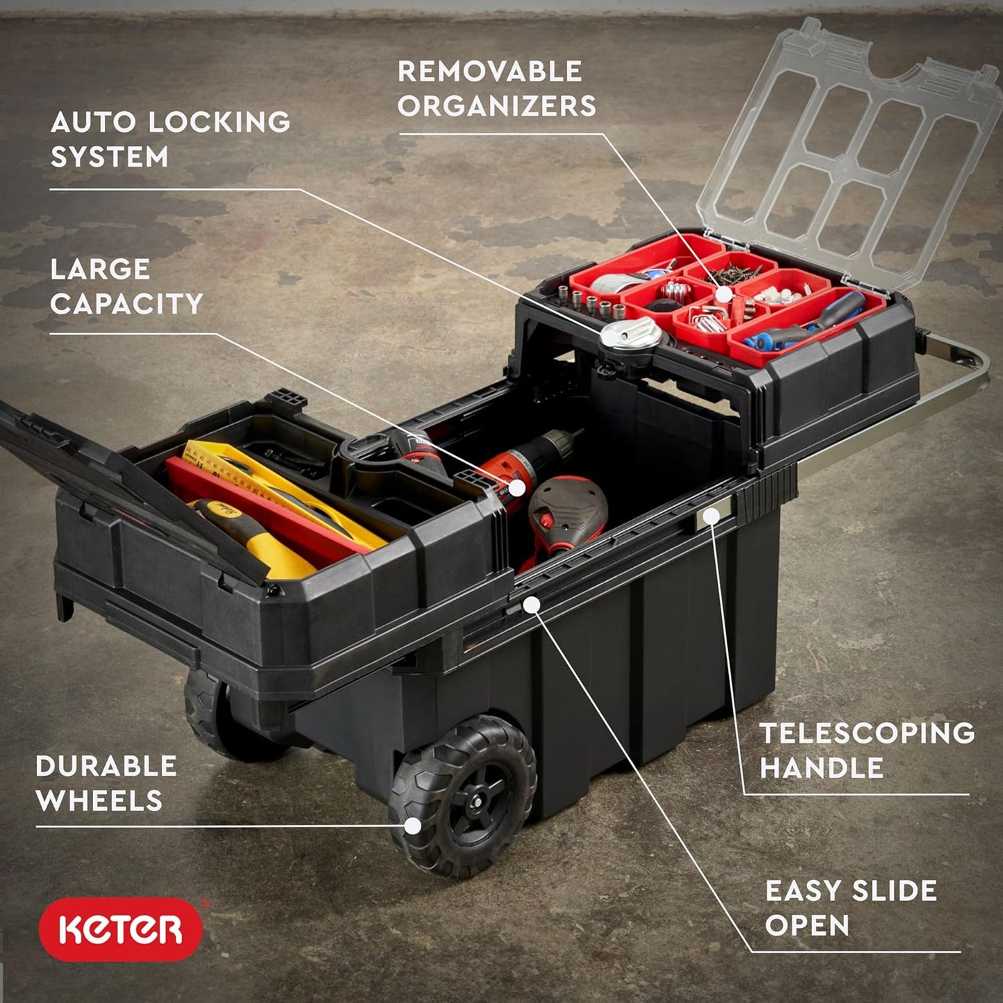 Keter Stack-n-Roll Two Drawer Tool Box for Small Parts and Power Tool Accessories, Fits Keter Modular Tool Storage System