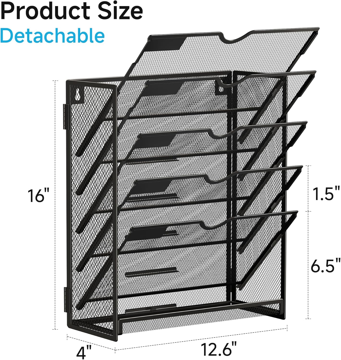 Lavatino 6-Tier Hanging File Organizer, Wall Mount File Holder for Mails Folders Papers Magazine Organization, Vertical Document Organizer for Office Home - (White)