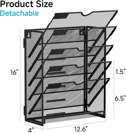 Lavatino 6-Tier Hanging File Organizer, Wall Mount File Holder for Mails Folders Papers Magazine Organization, Vertical Document Organizer for Office Home - (White)