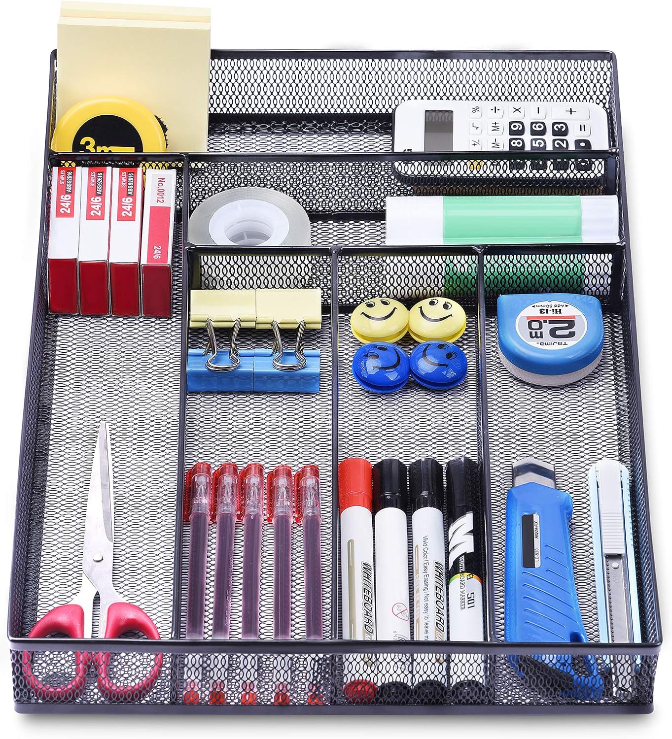 WuGeShop Expandable Office Drawer Organizer, 6 to 7 Compartments Adjustable Mesh Desk Drawer Organizer, Good Desk Organizer for Office Supplies and Art Supplies