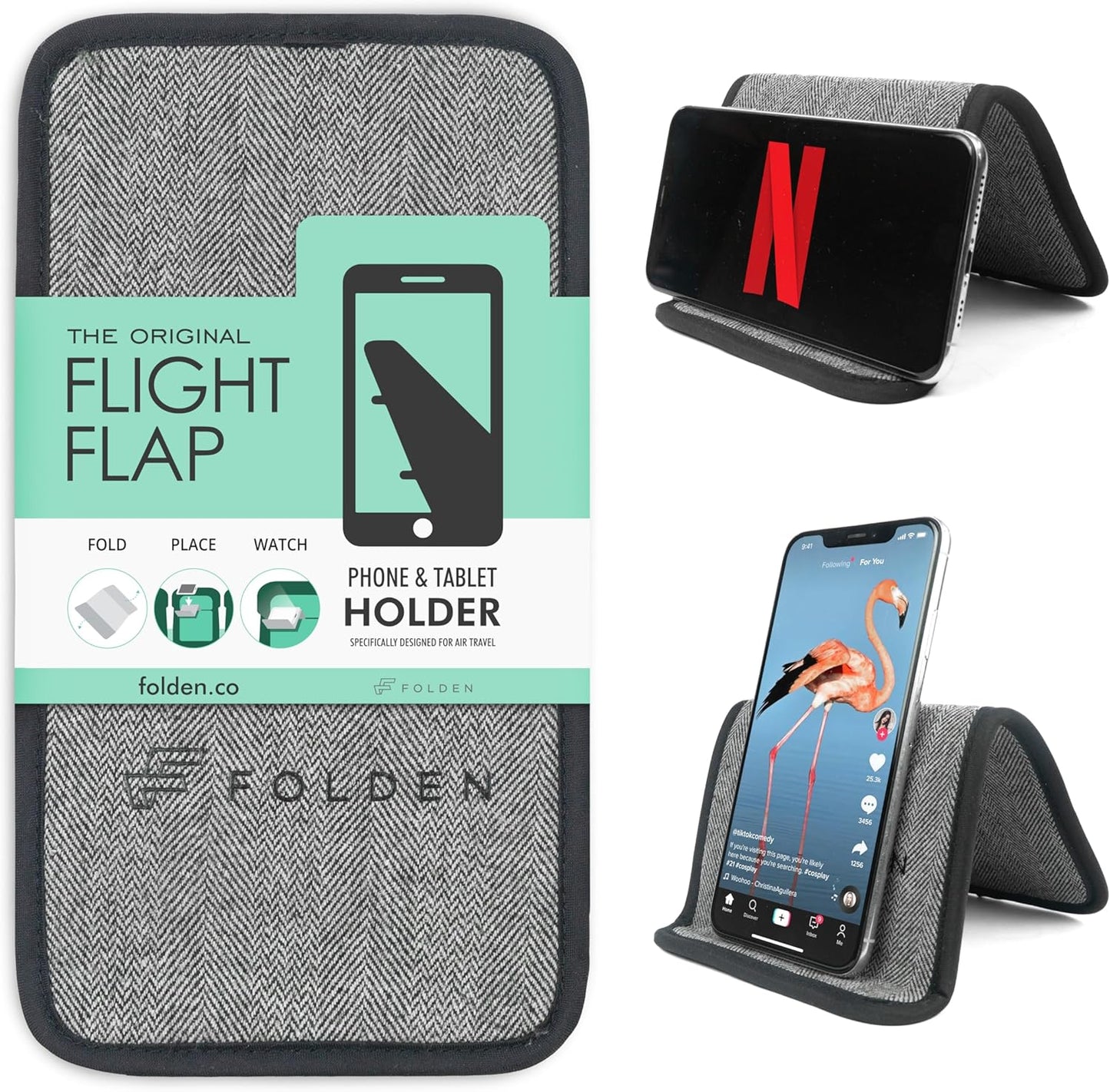 Flight Flap Airplane Phone Holder, Flexible Cell Phone Holder, Folding Cellphone Stand for Desk, Bed, Office, Treadmill - Airplane Gadgets for Long Travel Accessories - Plane Essentials (Silicone)