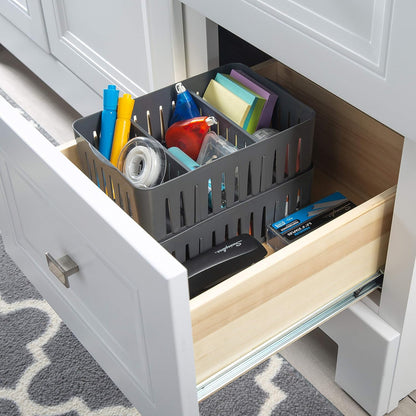Simplify 4 Compartment Stackable Bin with Adjustable Dividers | Drawer Organizer | Storage Basket | Good for Office | Desk Supplies | Dorm |Bathroom | Accessories | Make Up | Grey