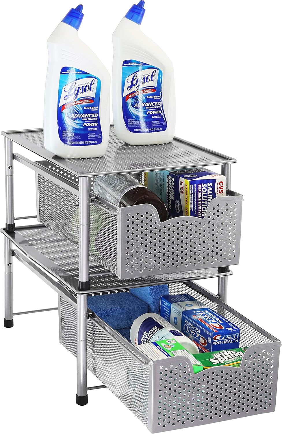 Simple Houseware Stackable 3 Tier Sliding Basket Organizer Drawer, Silver