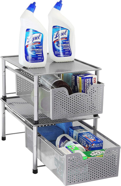 Simple Houseware Stackable 3 Tier Sliding Basket Organizer Drawer, Silver
