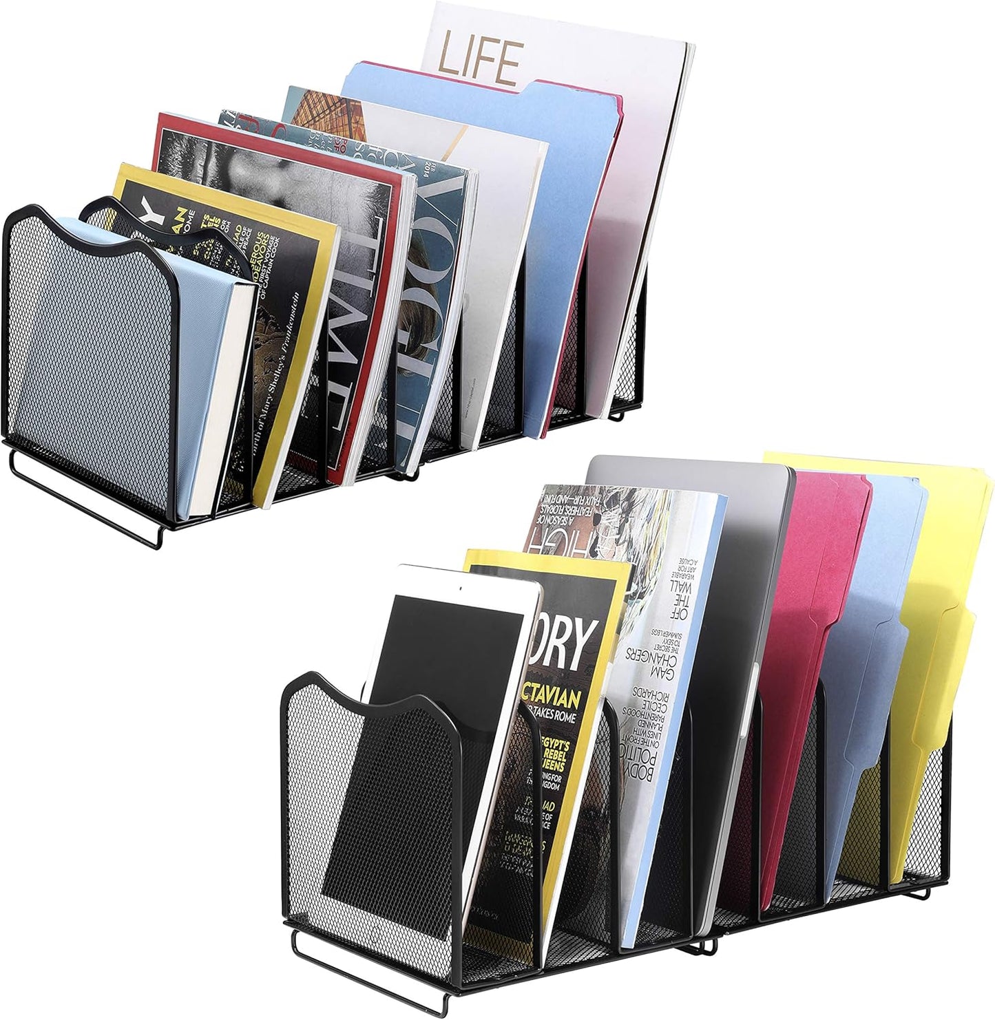 Simple Trending Mesh Desktop File Sorter Organizer, 5-Section Bookshelf for Desk Home Office, Black