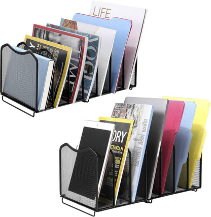 Simple Trending Mesh Desktop File Sorter Organizer, 5-Section Bookshelf for Desk Home Office, Black