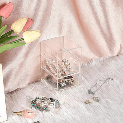 BTSKY 1 Pack Small Acrylic Storage Organizer with Drawers, 3-Layer Clear Desktop Organizer for Office Supplies Mini Storage Box with Drawers for Desk, Desktop Makeup Drawer Jewelry Storage Box
