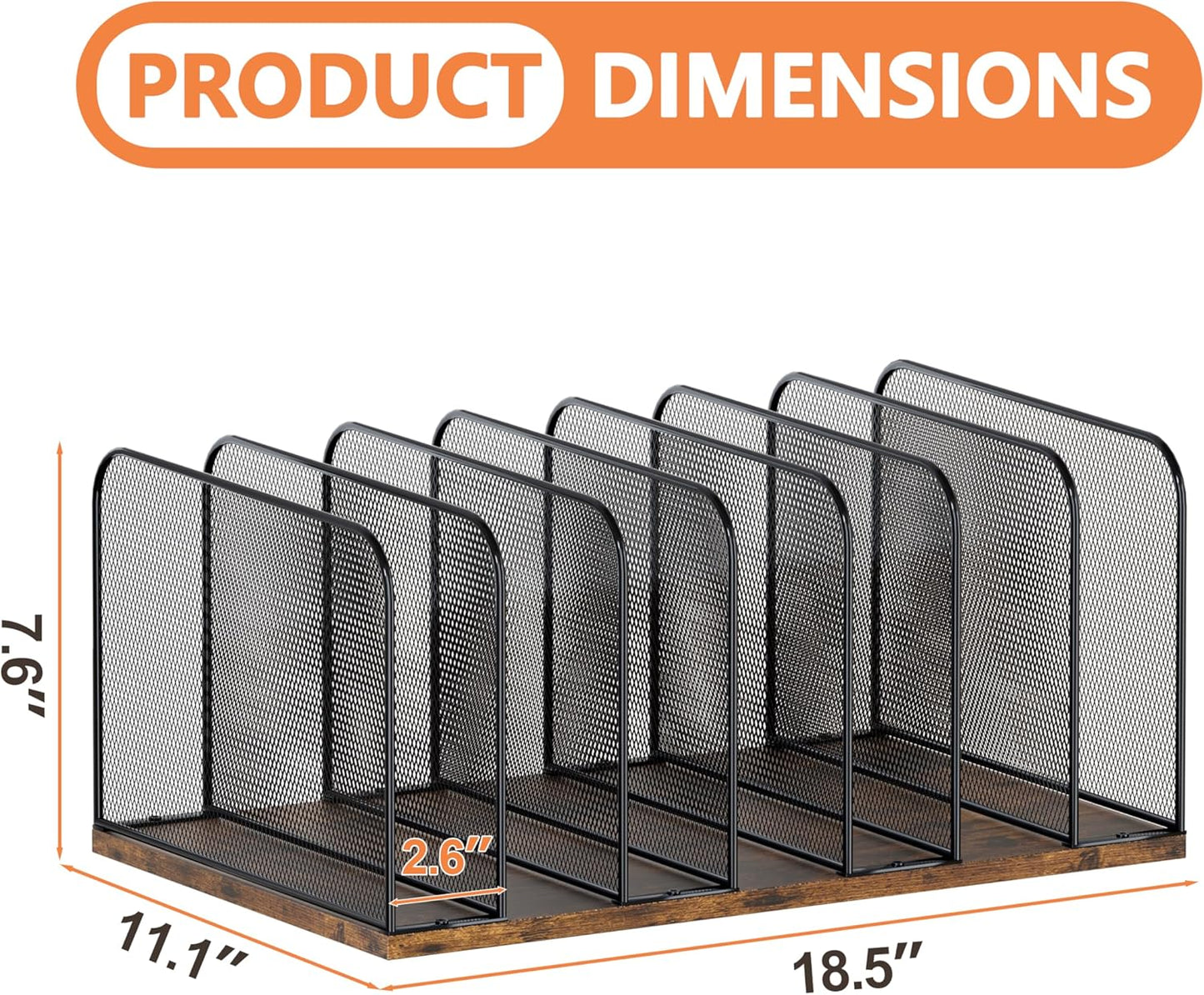 Piskyet Wooden Desk File Organizer, 5-Section Vertical File Folder Holder Stand,Metal Mail Paper Chromebook Organizer for Teacher Desk Office Classroom Desktop Organization