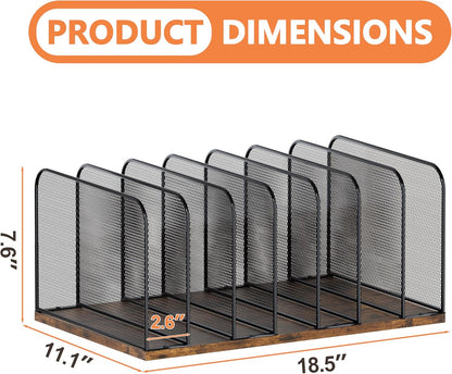 Piskyet Wooden Desk File Organizer, 5-Section Vertical File Folder Holder Stand,Metal Mail Paper Chromebook Organizer for Teacher Desk Office Classroom Desktop Organization