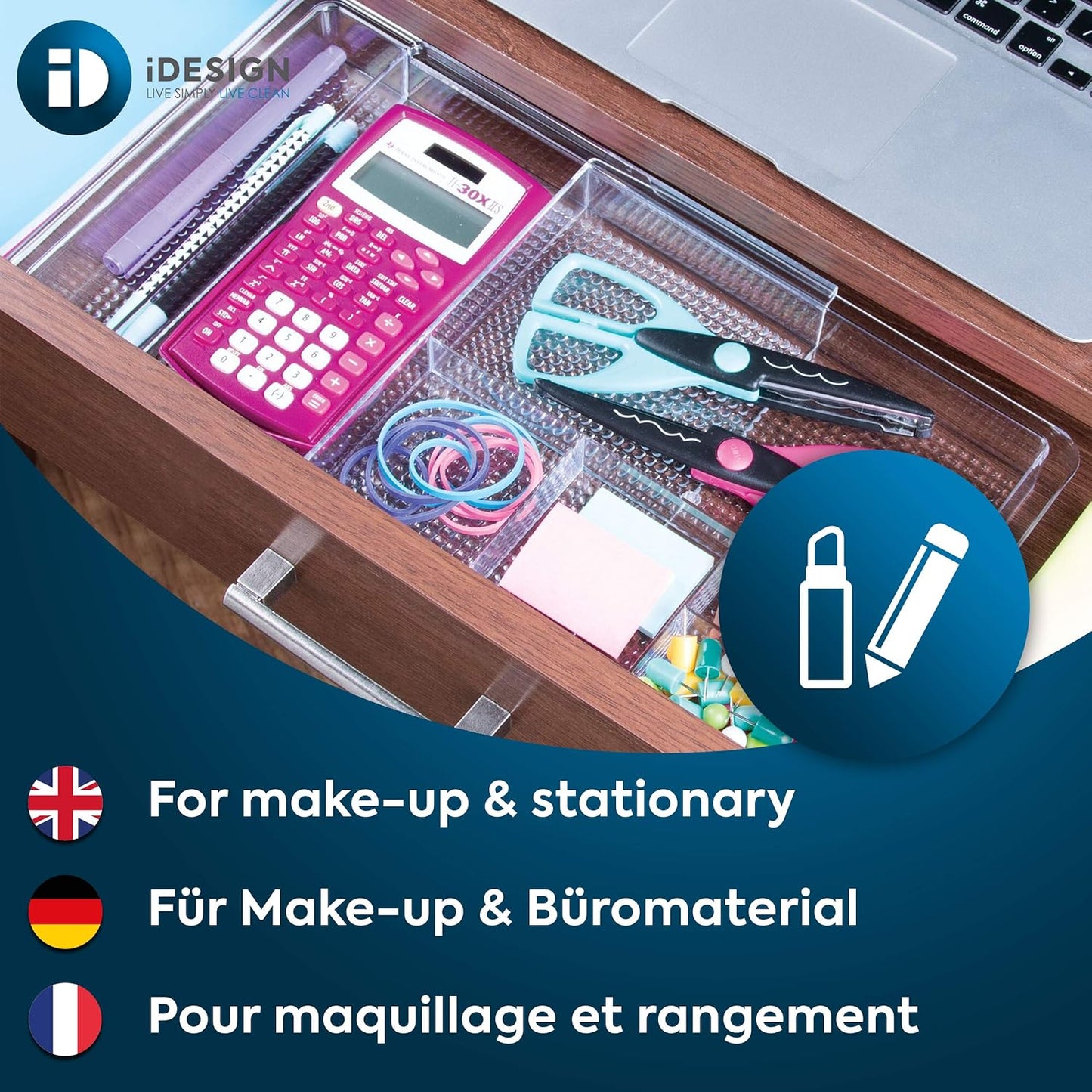 iDesign Expandable Makeup Drawer Organizer, Shallow Tray for Bathroom or Vanity Storage - Clear