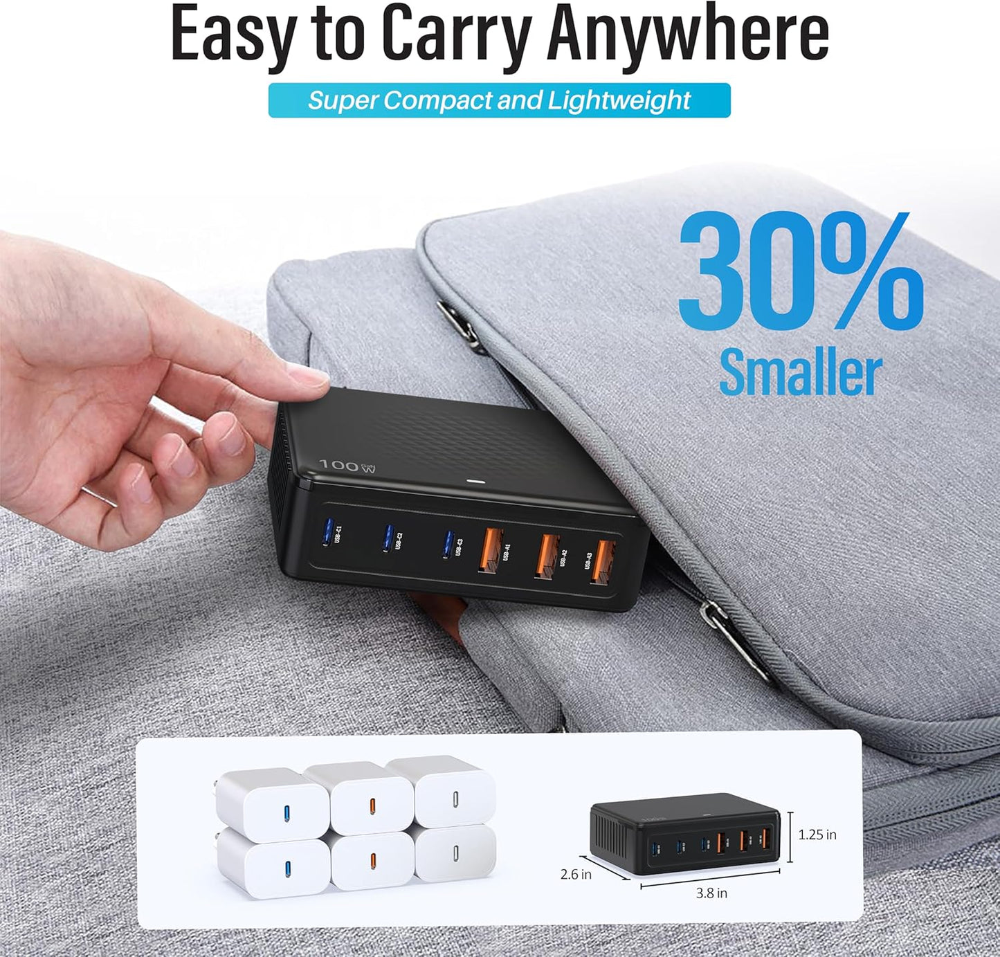 TT&C 100W USB-C Charging Station, 6-Port GaN III Desktop Hub (30W Max Per Port), Compatible with iPhone 17, 16, 15, iPad, MacBook Air & Samsung Galaxy - Black