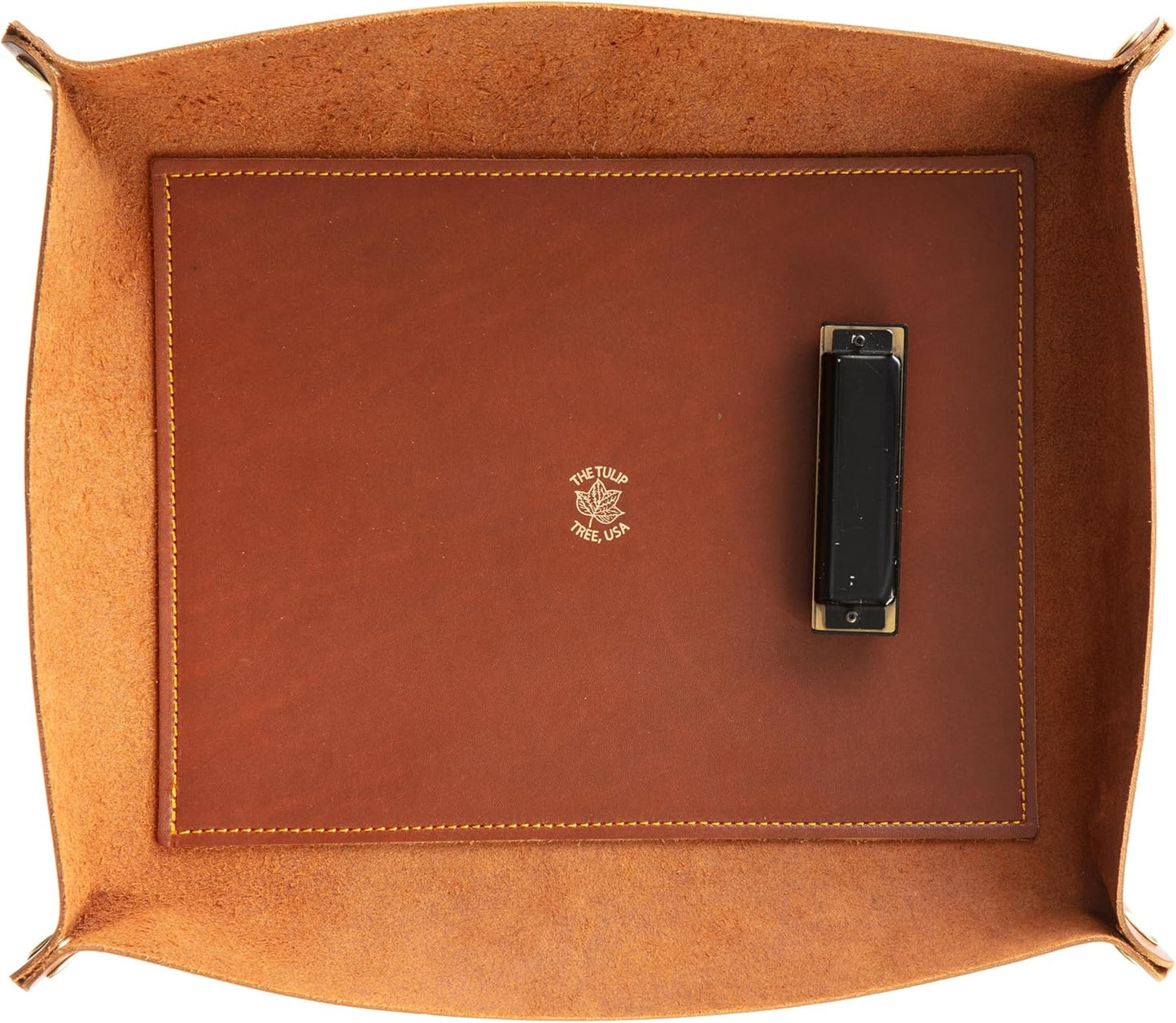 USA Handmade Premium Leather Valet Tray, Folds Flat! Dice Rolling Basket and Organizer with Brass Snaps - Reinforced Base - for Keys, Jewelry, Coin, EDC, Watch Storage Caddy - Black XLarge