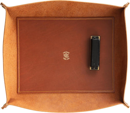 USA Handmade Premium Leather Valet Tray, Folds Flat! Dice Rolling Basket and Organizer with Brass Snaps - Reinforced Base - for Keys, Jewelry, Coin, EDC, Watch Storage Caddy - Black XLarge