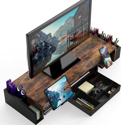 Simple Houseware Desk Dual Monitor Stand Riser with Drawer, Black