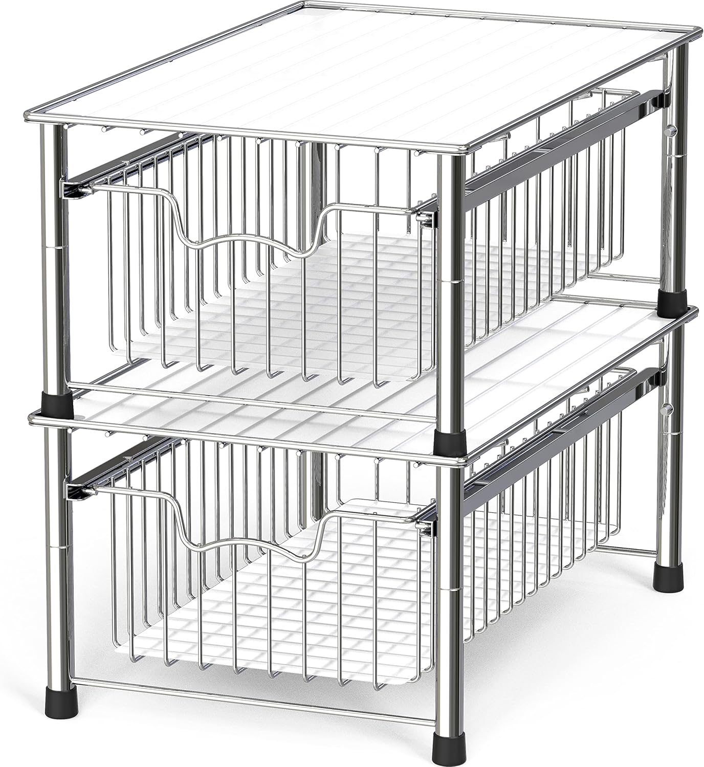 Simple Houseware Stackable 3 Tier Sliding Basket Organizer Drawer, Chrome