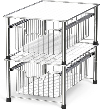 Simple Houseware Stackable 3 Tier Sliding Basket Organizer Drawer, Chrome