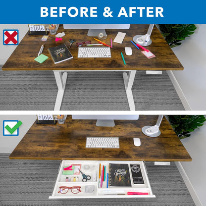Mount-It! Under Desk Drawer with 4 Compartments, Deep Low-Profile Slide-Out Storage Organizer, 25.8″ x 12.5″ x 1.6″, Smooth Glide Pull-Out Tray for Traditional & Single Motor Standing Desks, Black