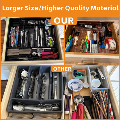 Yieach Clear Expandable Silverware Drawer Organizer - Adjust From 11'' to 22'' - Knife,Cutlery,Spoons and Forks Organizer,Large 8 Grid Flatware,Silverware Tray,Utensil Organizer for Kitchen Drawers