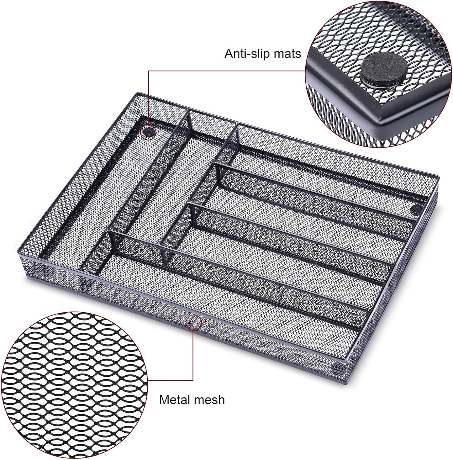 WuGeShop Expandable Office Drawer Organizer, 6 to 7 Compartments Adjustable Mesh Desk Drawer Organizer, Good Desk Organizer for Office Supplies and Art Supplies