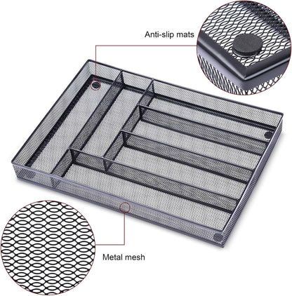 WuGeShop Expandable Office Drawer Organizer, 6 to 7 Compartments Adjustable Mesh Desk Drawer Organizer, Good Desk Organizer for Office Supplies and Art Supplies