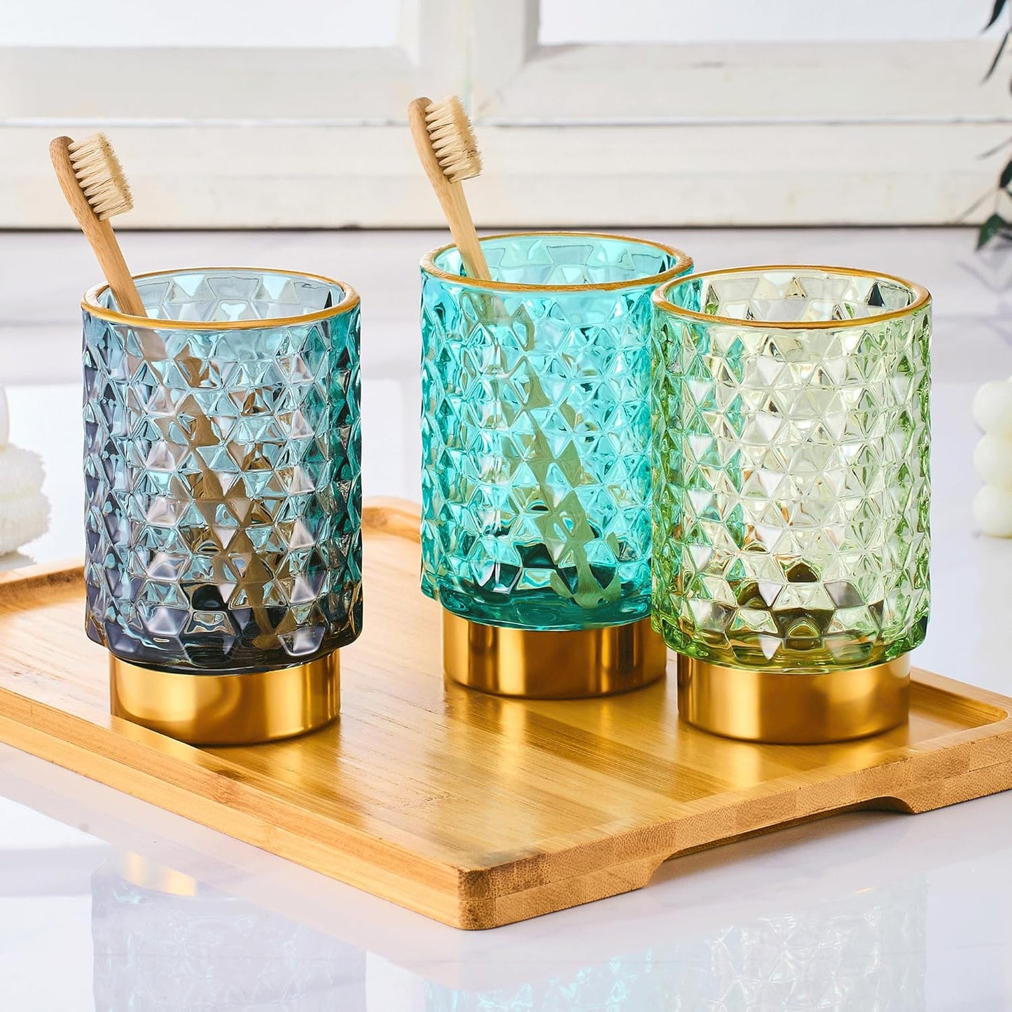 Makeup Brush Holder Organizer,Toothbrush Holders,Desk Pen Pencil Holder,Multifunctional Vintage Glass Brush Cup（A46-6-US）