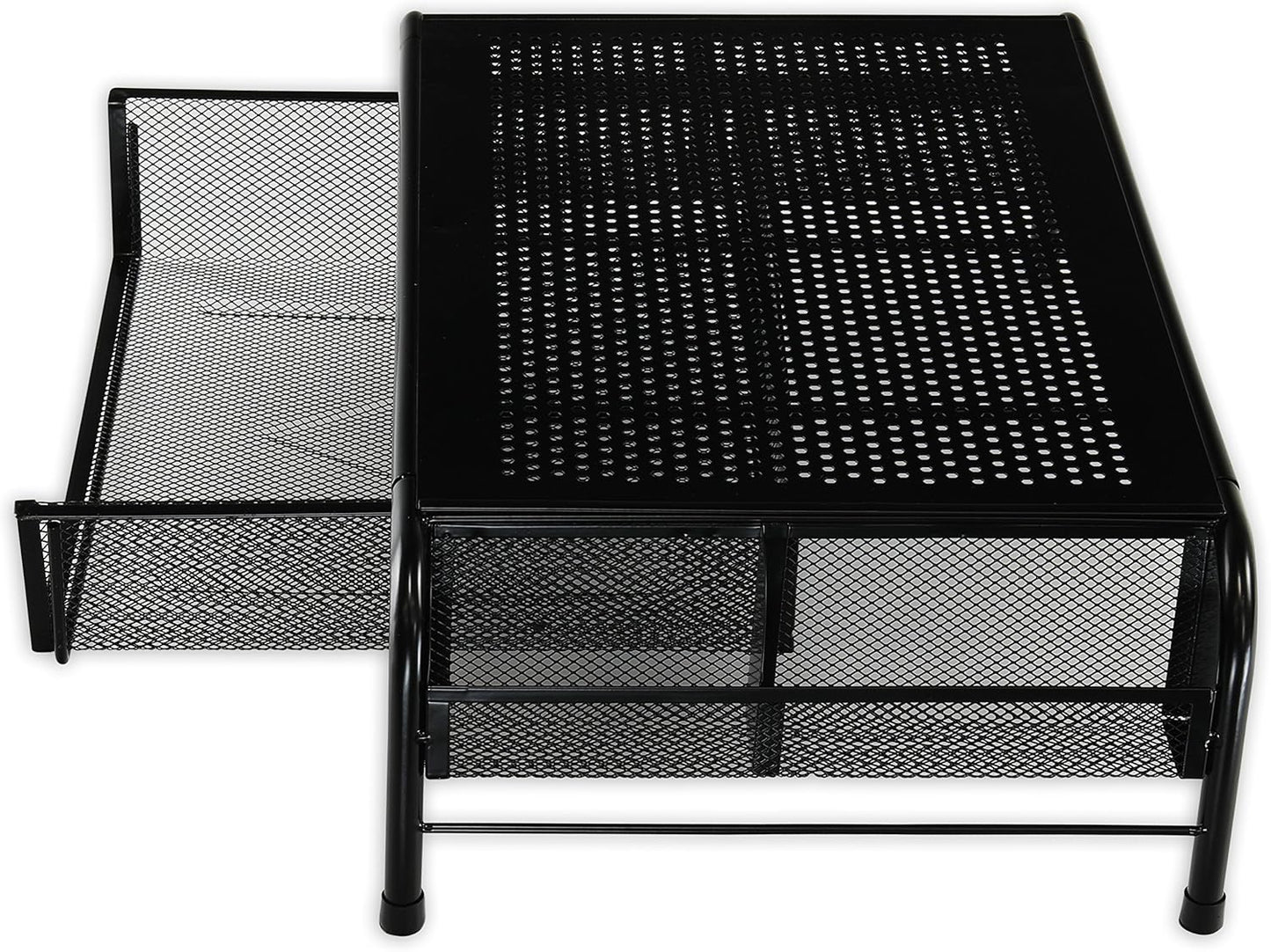 Simple Houseware Metal Desk Monitor Stand Riser with Organizer Drawer, Black, 2 Packs