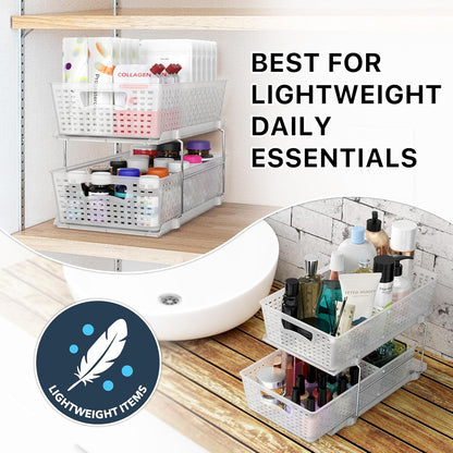 Simple Houseware 2 Tier Bathroom Organizer Tray Pull-Out Sliding Drawer, Under Sink Storage, Black