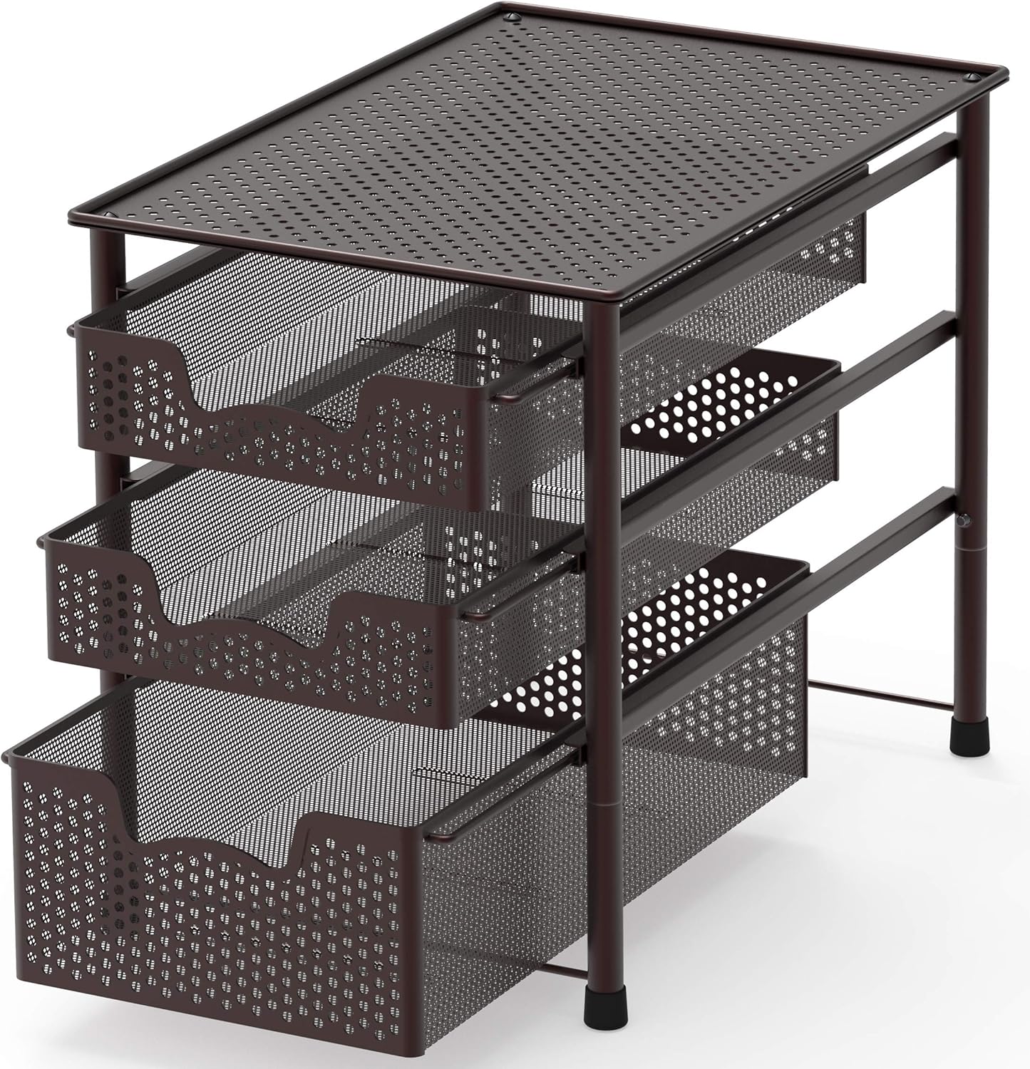 Simple Houseware Stackable 3 Tier Sliding Basket Organizer Drawer, Silver