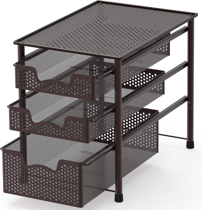 Simple Houseware Stackable 3 Tier Sliding Basket Organizer Drawer, Silver