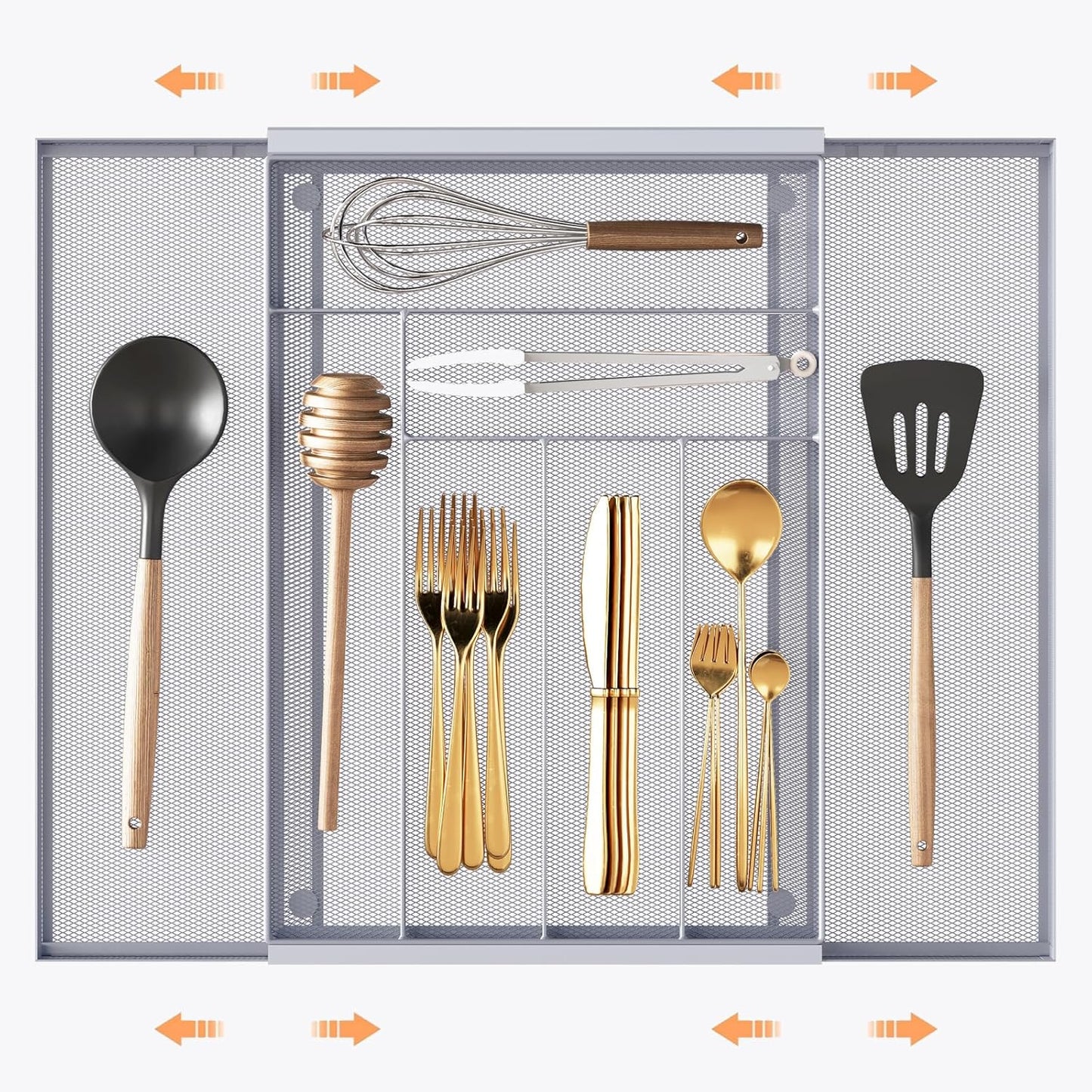 Sedegn Silverware Organizer Metal Mesh, Small Drawer Organizer, Utensil Cutlery Tray for kitchen drawers, Flatware Organizer with 5 Compartment, Black(9.3"*12.6")