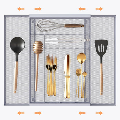 Sedegn Silverware Organizer Metal Mesh, Small Drawer Organizer, Utensil Cutlery Tray for kitchen drawers, Flatware Organizer with 5 Compartment, Black(9.3"*12.6")