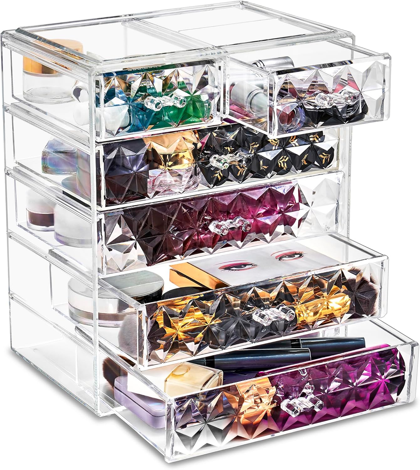 Sorbus Acrylic Makeup Organizer Set, 6-Drawer Vanity & Countertop Cosmetic Storage with Small & Wide Drawers, Clear Makeup Storage for Brushes, Lipsticks, Jewelry – Holiday Gift for Women & Teens