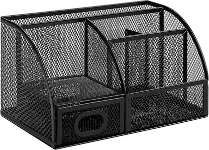 Amazon Basics Wire Mesh Pen Holder, Pencil Cup Desk Organizer for Stationery, Scissors, Office Caddy Storage, 3.7" x 3.3", Black