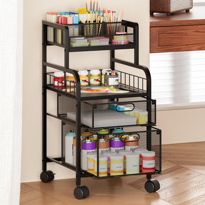 SWTYMIKI Rolling Cart with Drawers - Metal Utility Cart with Wood Shelf, DIY Divider and Locking Wheels, Craft & Art Cart Organizer for Under Desk Storage for Home Office Studio, Espresso