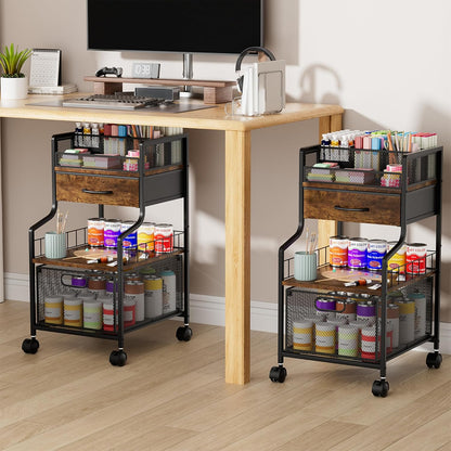 SWTYMIKI Rolling Under Desk Storage - Storage Cart with Drawers & DIY Divider - Art Cart Organizer on Wheels - Craft Rolling Utility Cart for Office, Craft Room & Studio Espresso