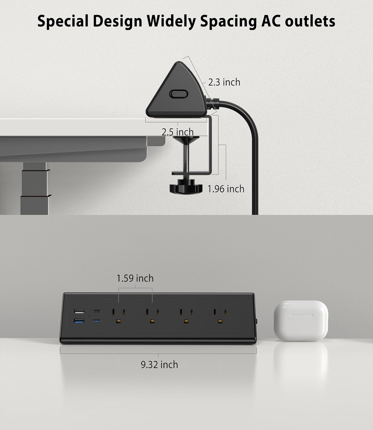 Jgstkcity Desk Clamp Power Strip,20W Fast Charging Station,Surge Protector Nightstand Edge Mount,1875W Extension Cord with Multiple Outlets,2 USB-C,2 USB-A,for Home Office (Black, 6 FT)