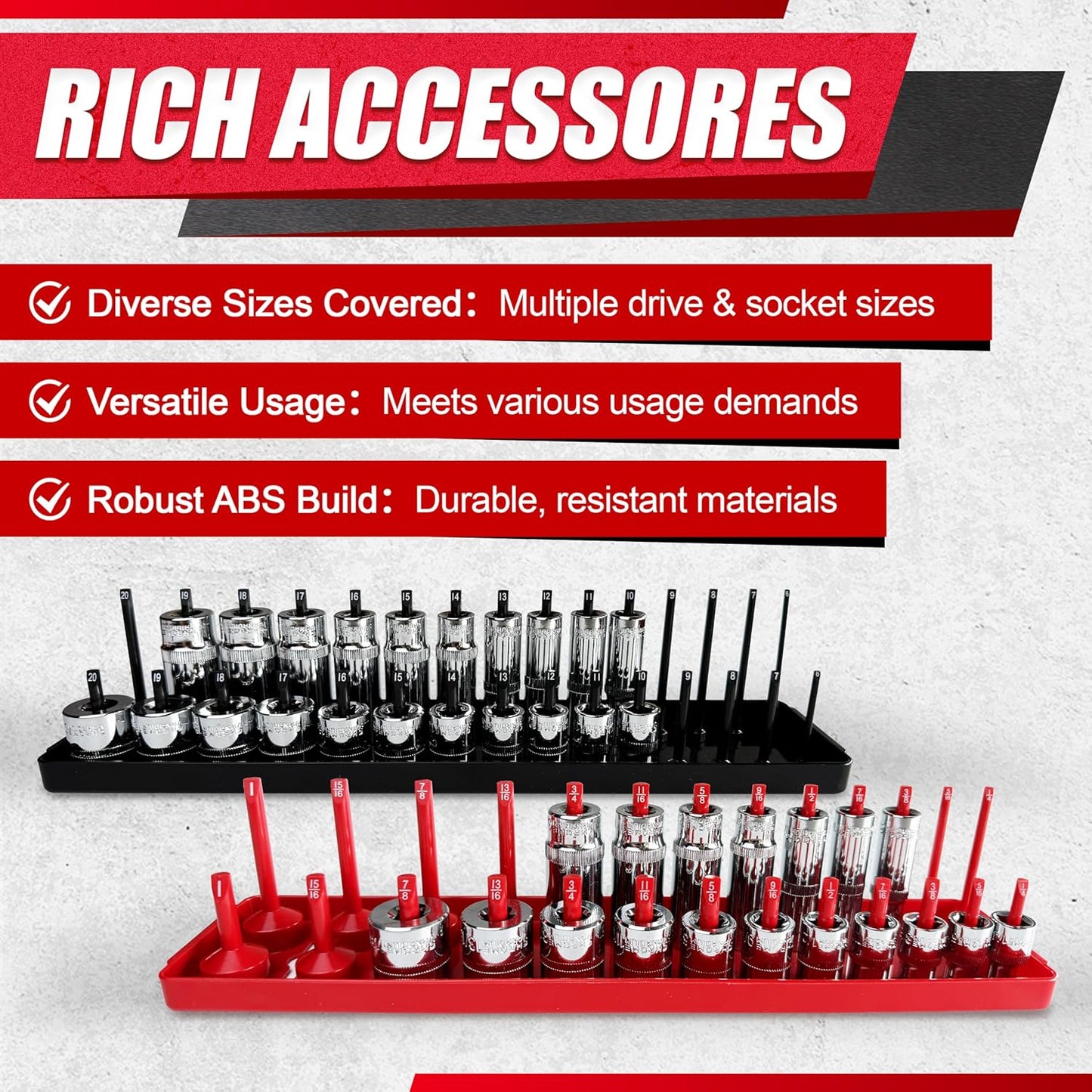 EACELIY 6-Piece Magnetic Socket Organizer Set, 1/2", 1/4" and 3/8" SAE & Metric Deep & Shallow Socket Holder Kit, holds 141 stanard Sockets, attaches to steel box/tool cart (sockets not included)