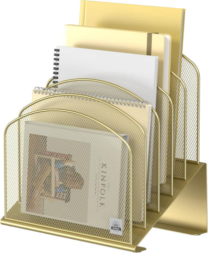 Delifox Inclined Desk File Organizer,Vertical File Folder Holder Stand Metal Rack File Sorter for Office Classroom Desktop Organization