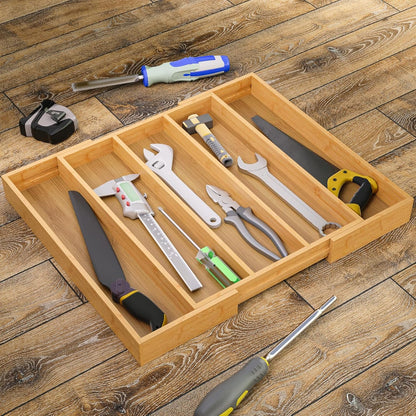 Fibogollo Expandable Kitchen Drawer Organizer,Bamboo Silverware Organizer,Adjustable Flatware Tray for Utensils(16.92 * 13.30~22.83 * 1.96)