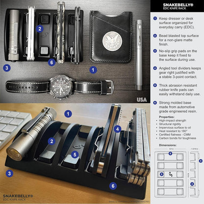 EDC Knife Rack - EDC Gear Organizer Tray - Holder for Knives & Accessories (Black)