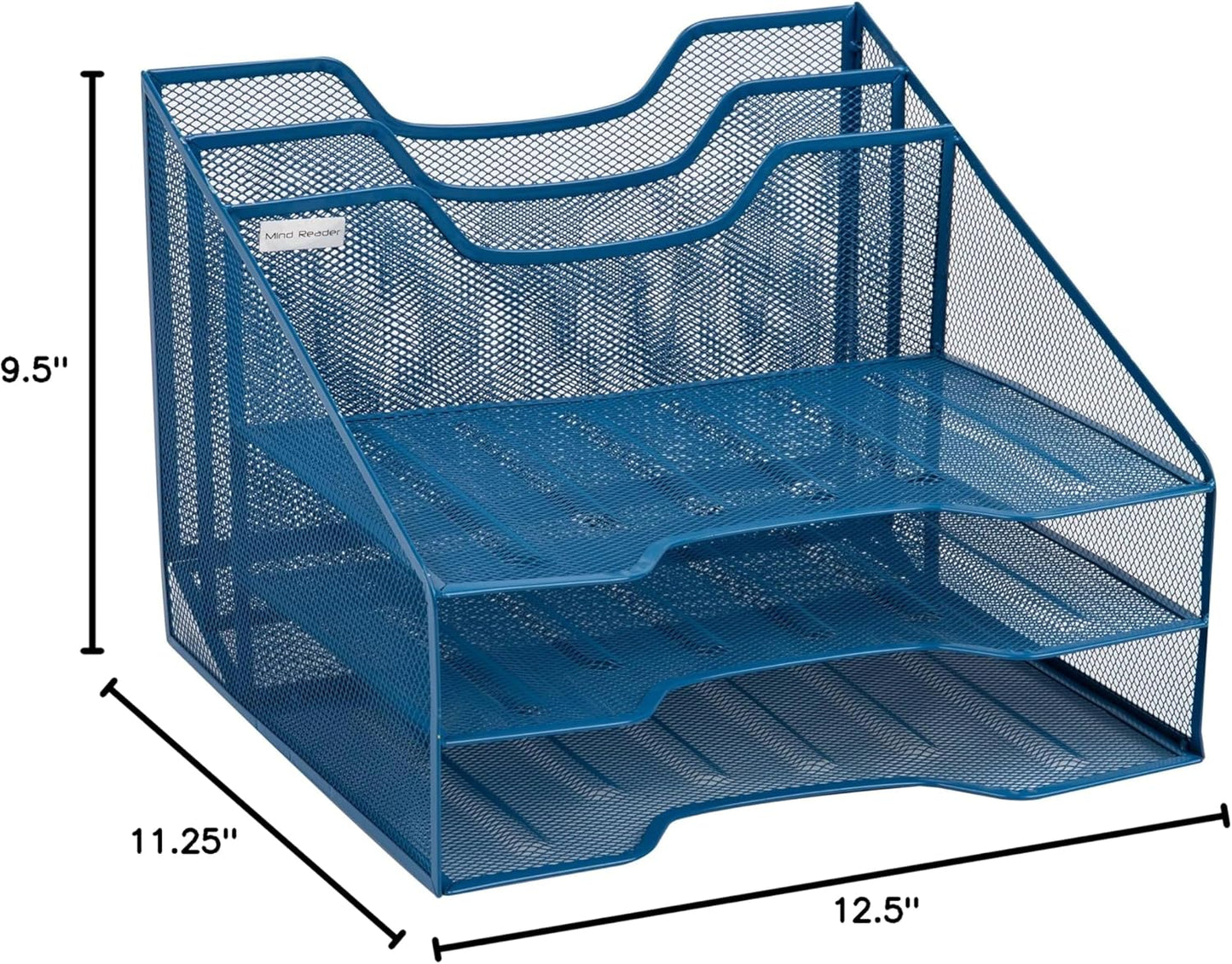 Mind Reader Metal Mesh Desktop File Organizer, 3-Tier Paper Tray with 5 Compartments, Office Mail Sorter, White