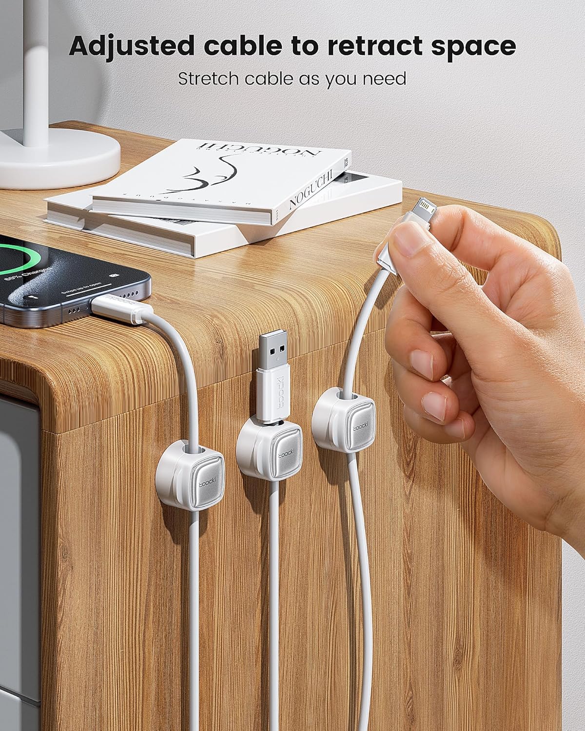 6 Pack Magnetic Cable Clips – Cord Organizer & Holder, Toocki Adhesive Cable Management, Wire Holder for USB Charging Cables, Ideal for Home, Office, Car, Desk, and Nightstand-Purple