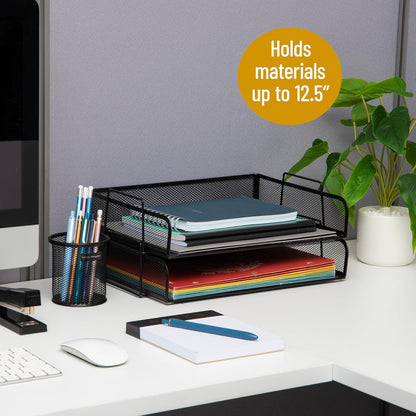 Mind Reader Stackable Paper Tray, Desktop Organizer, File Storage, Office, Metal Mesh, 2 Pcs., Black